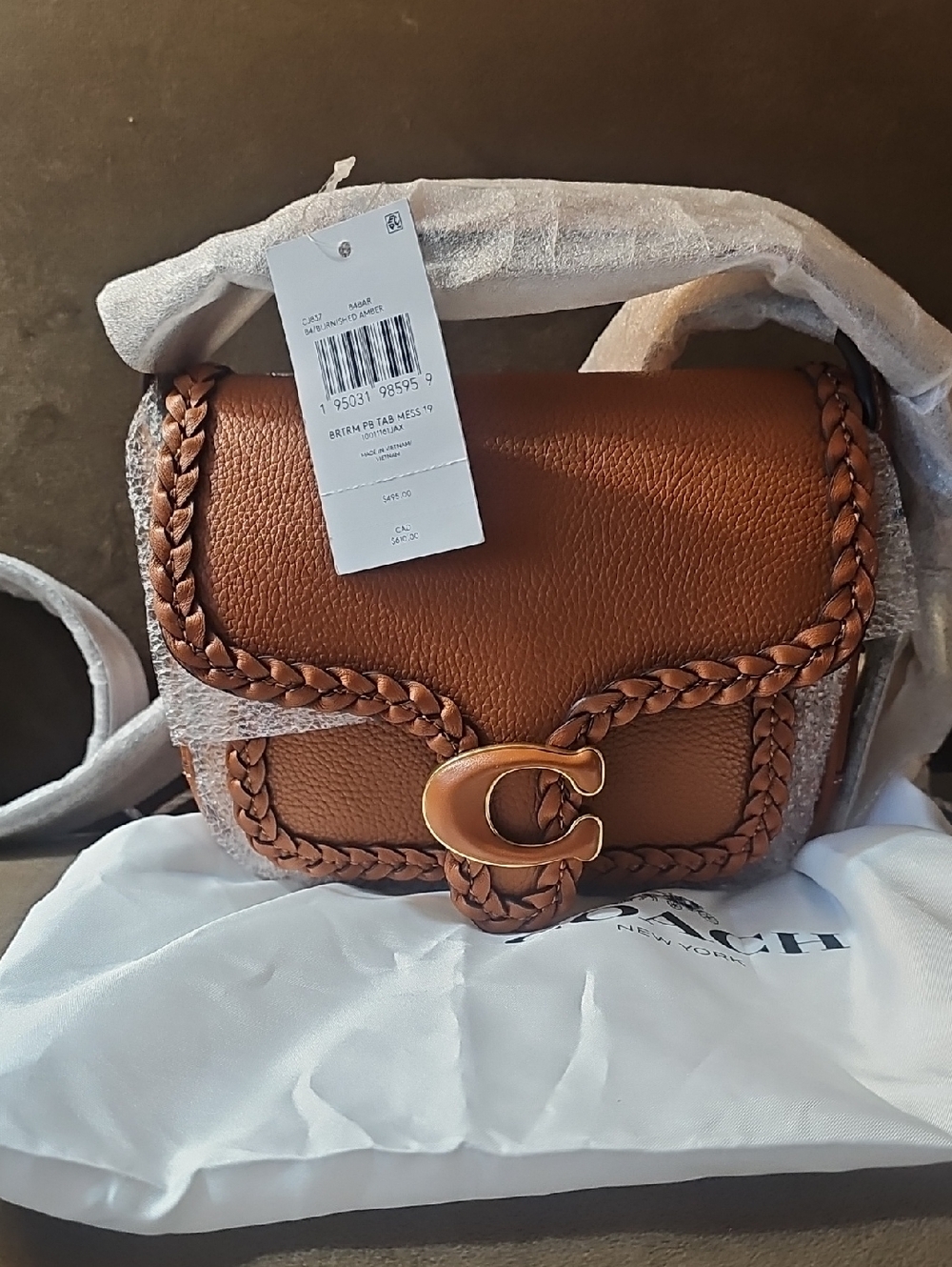 Coach Tabby Messenger 19 Burnished Amber Braided Leather Crossbody